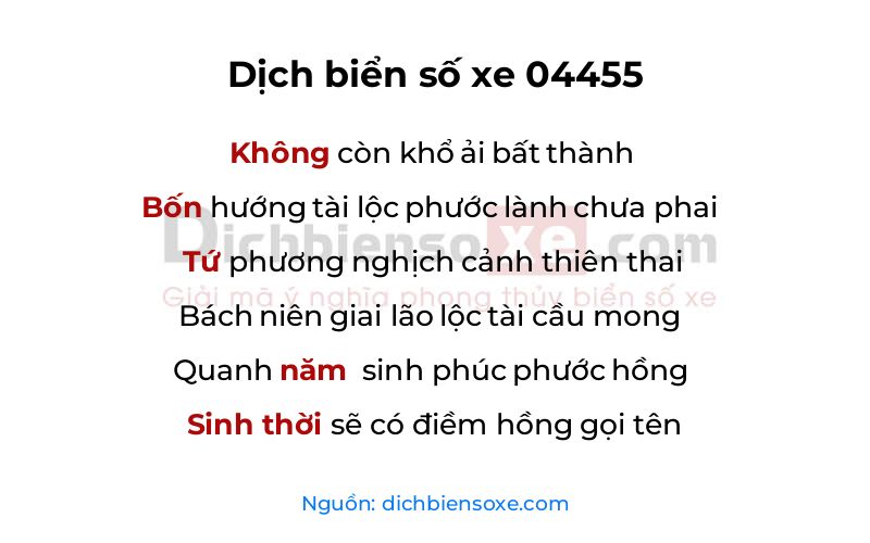 Dịch thơ biển số 04455