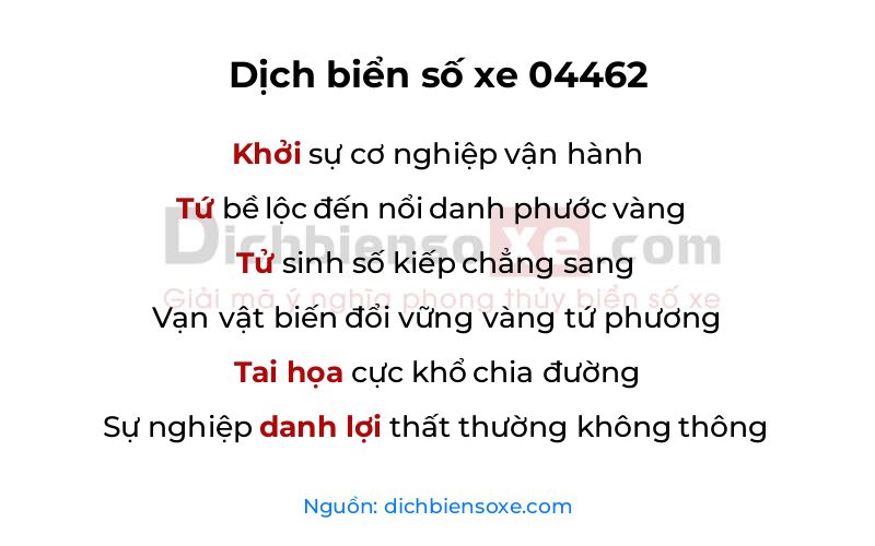 Dịch thơ biển số 04462