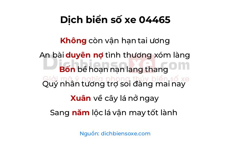 Dịch thơ biển số 04465