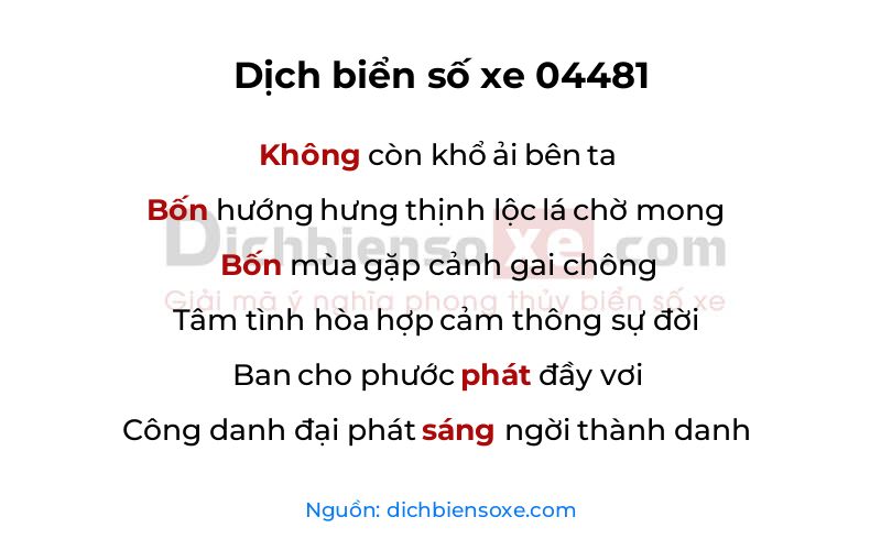 Dịch thơ biển số 04481