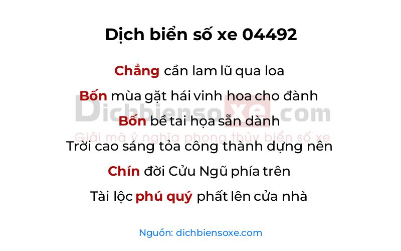 Dịch thơ biển số 04492