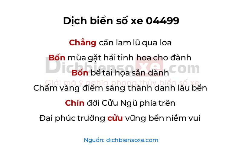 Dịch thơ biển số 04499