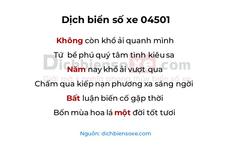 Dịch thơ biển số 04501