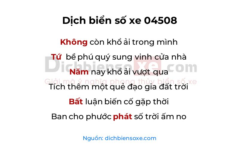 Dịch thơ biển số 04508