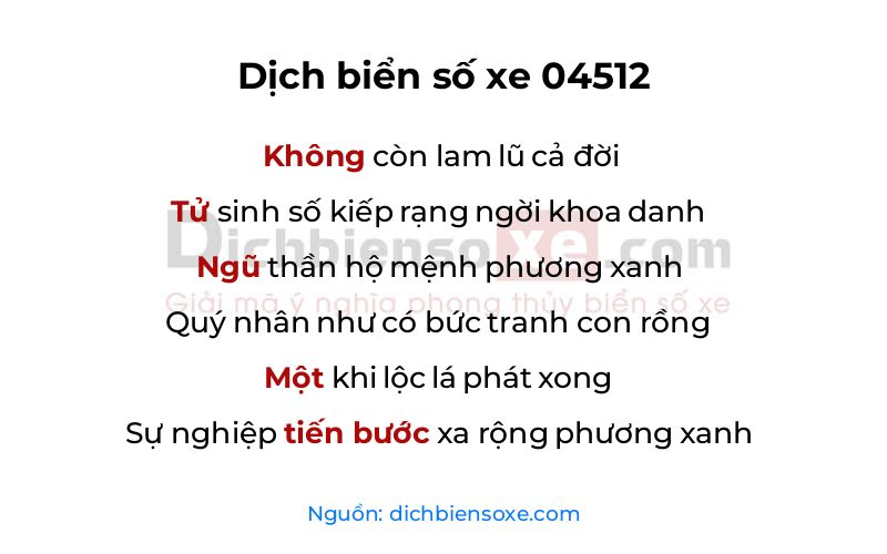 Dịch thơ biển số 04512