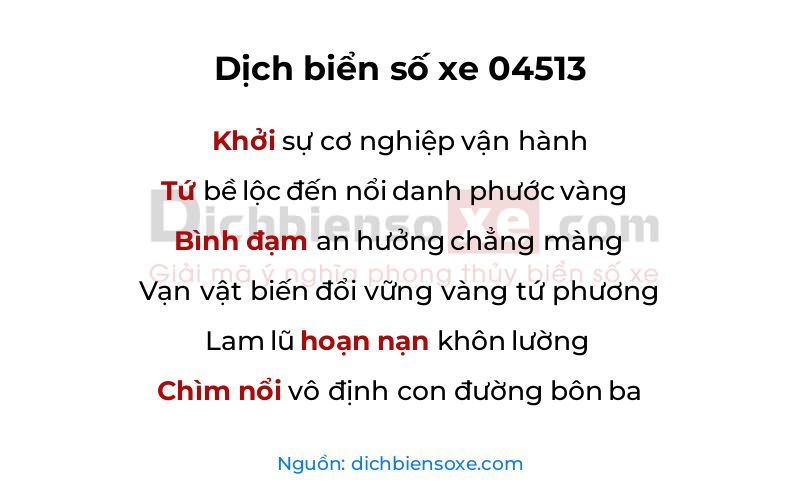 Dịch thơ biển số 04513