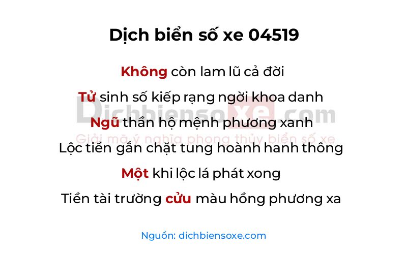 Dịch thơ biển số 04519