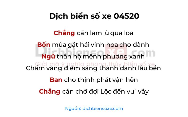 Dịch thơ biển số 04520