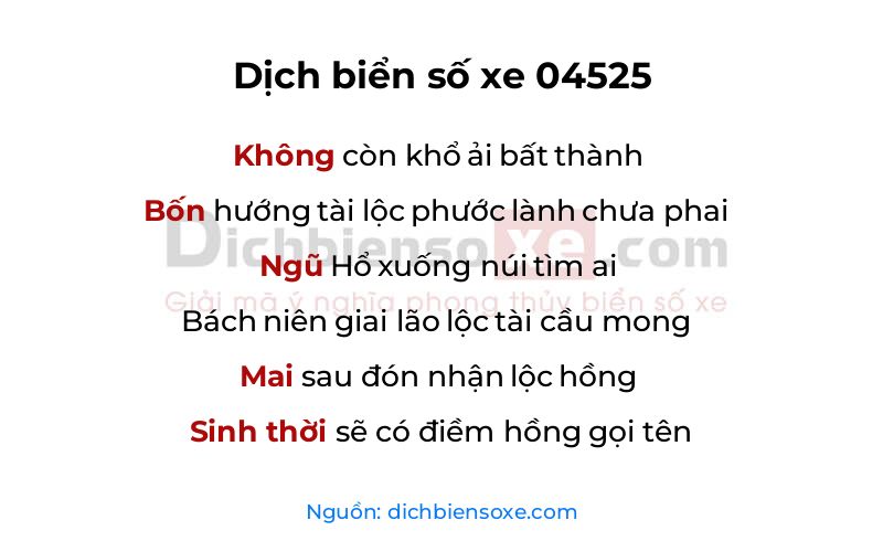 Dịch thơ biển số 04525
