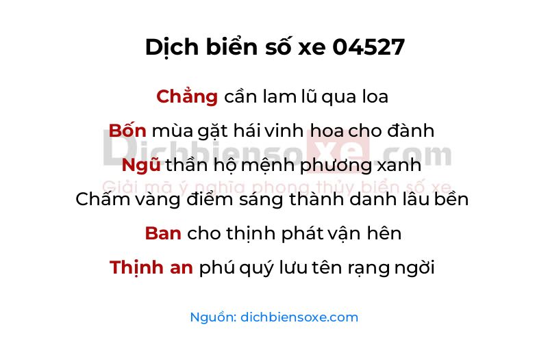 Dịch thơ biển số 04527
