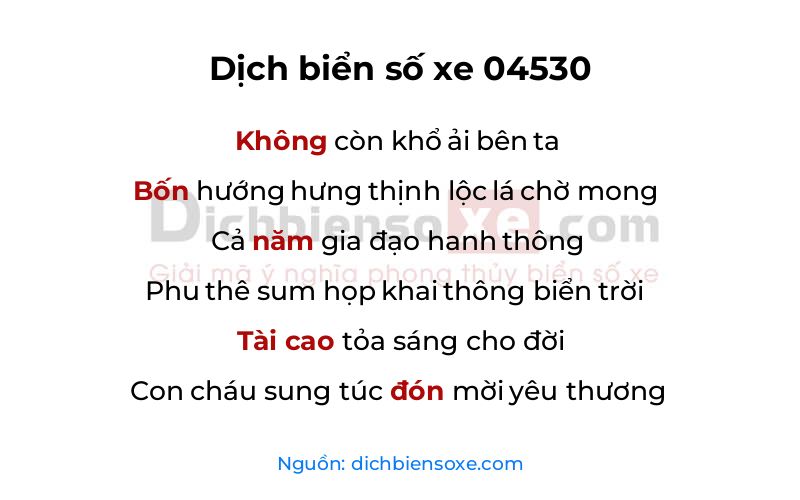 Dịch thơ biển số 04530