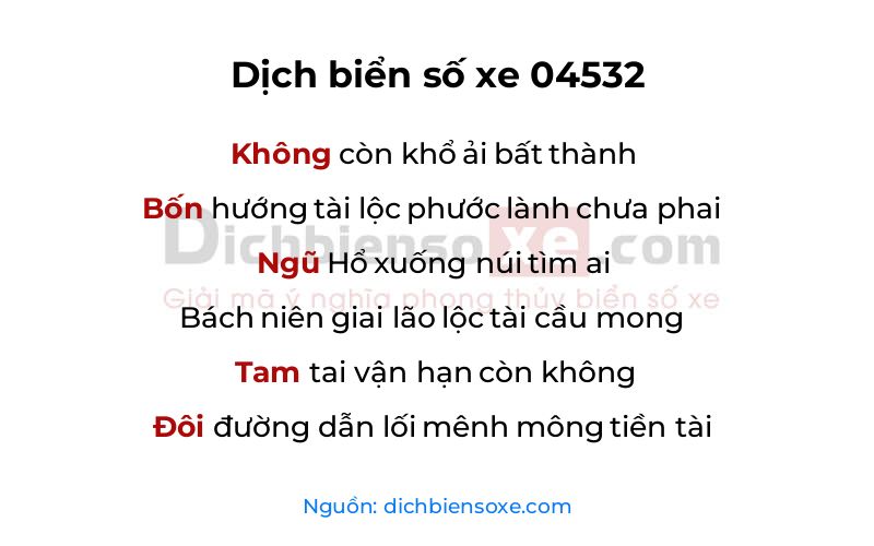 Dịch thơ biển số 04532