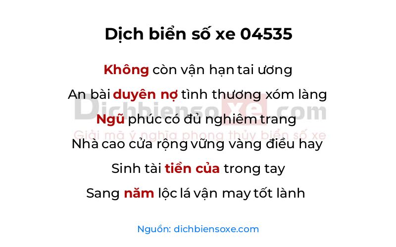 Dịch thơ biển số 04535