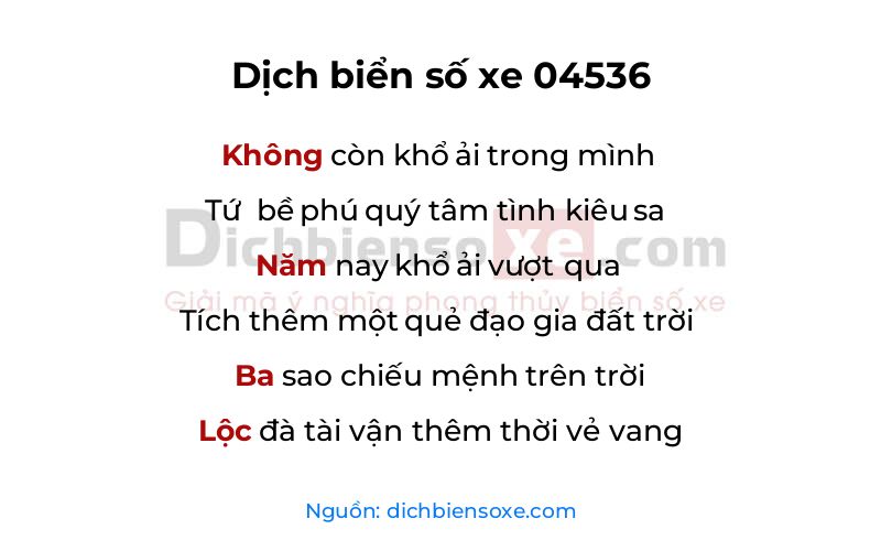Dịch thơ biển số 04536