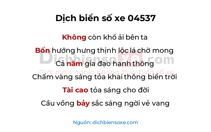 Dịch thơ biển số 04537
