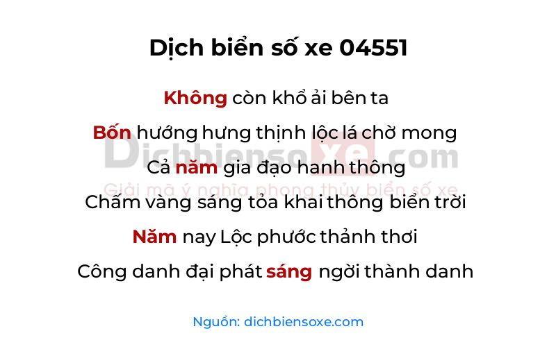 Dịch thơ biển số 04551