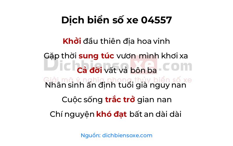 Dịch thơ biển số 04557