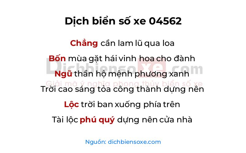 Dịch thơ biển số 04562