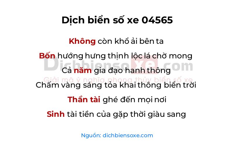 Dịch thơ biển số 04565