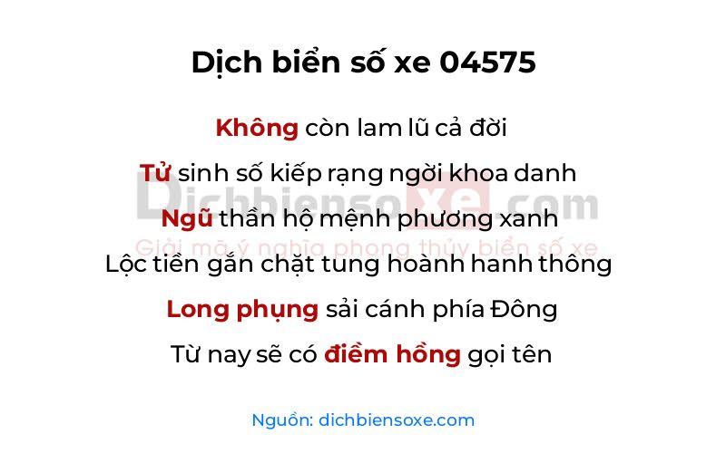 Dịch thơ biển số 04575