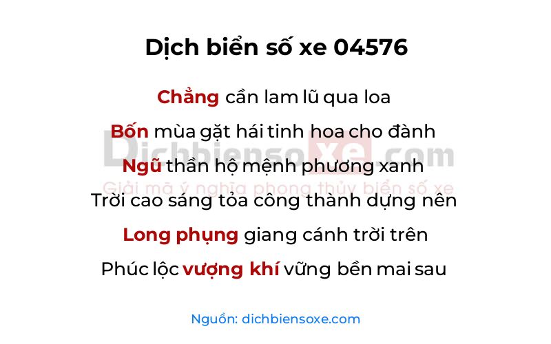 Dịch thơ biển số 04576