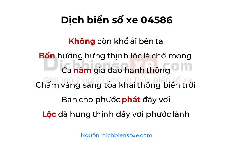 Dịch thơ biển số 04586