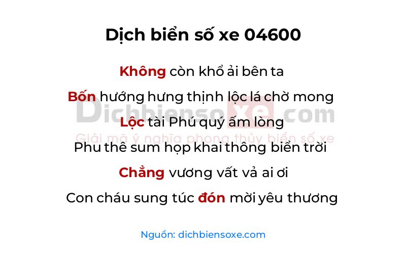 Dịch thơ biển số 04600