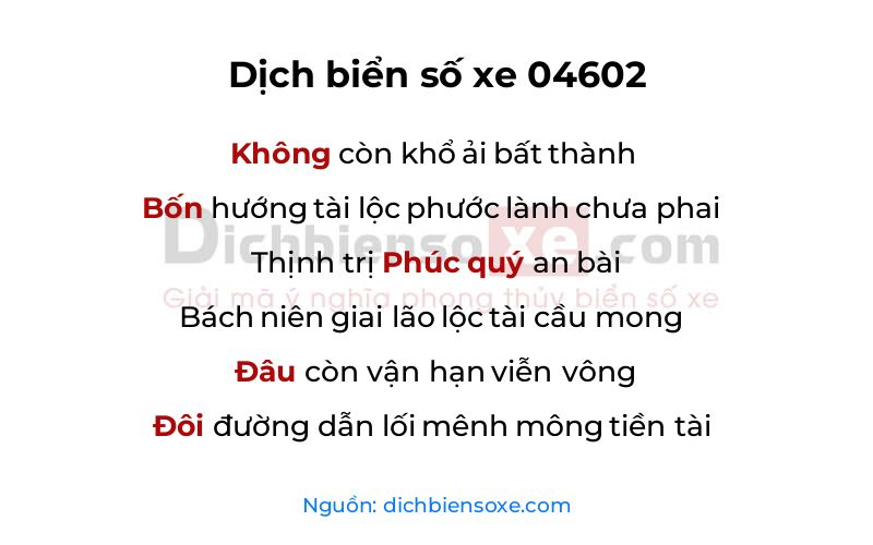 Dịch thơ biển số 04602