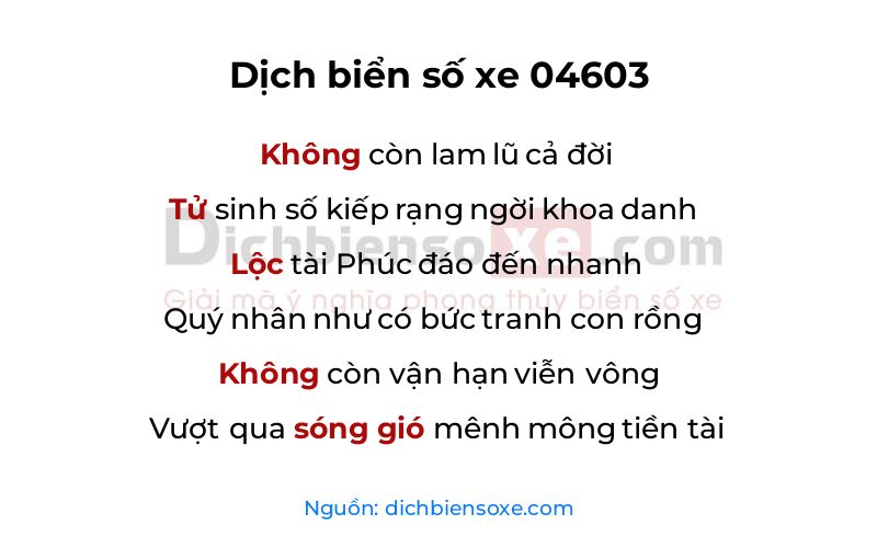 Dịch thơ biển số 04603