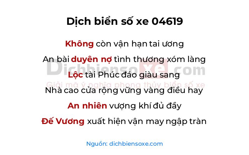Dịch thơ biển số 04619