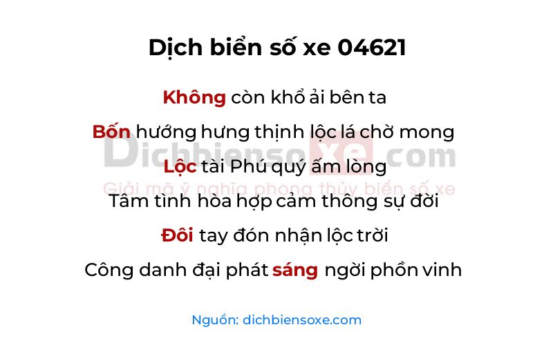 Dịch thơ biển số 04621