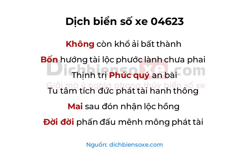 Dịch thơ biển số 04623