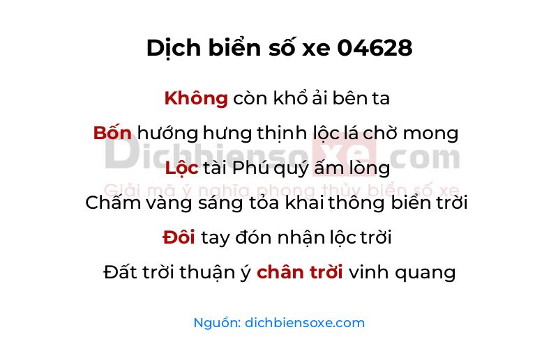 Dịch thơ biển số 04628