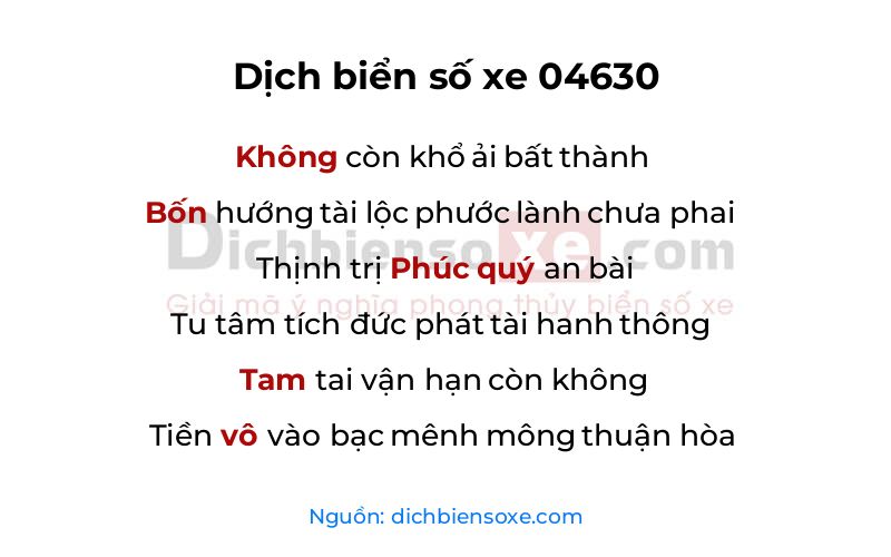 Dịch thơ biển số 04630