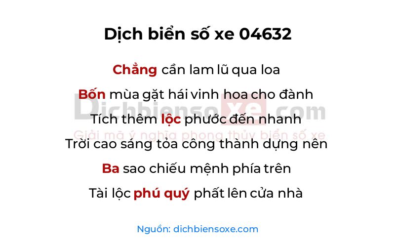 Dịch thơ biển số 04632