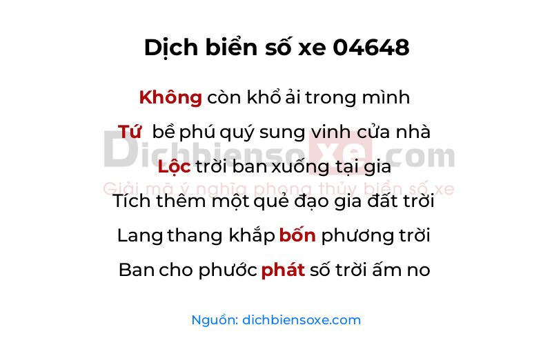 Dịch thơ biển số 04648