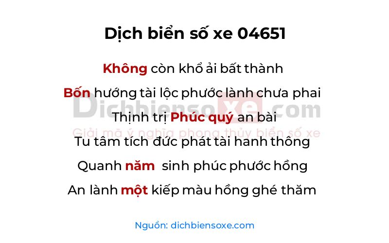 Dịch thơ biển số 04651