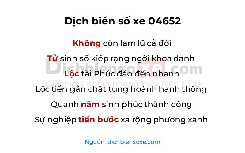 Dịch thơ biển số 04652