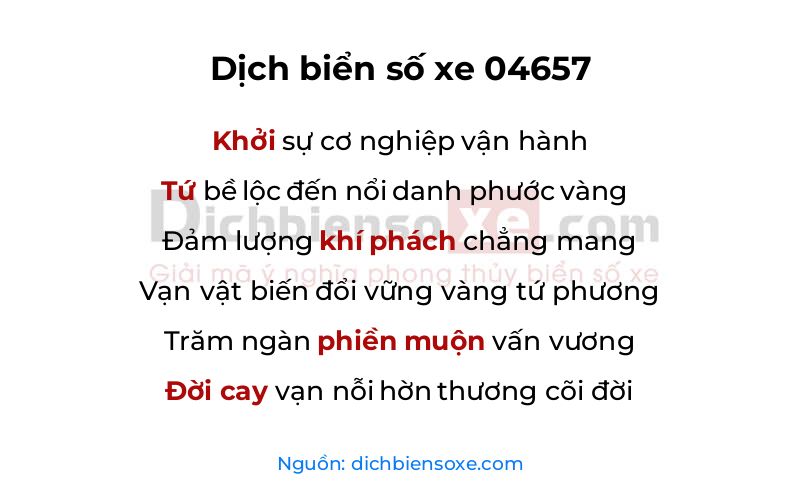 Dịch thơ biển số 04657
