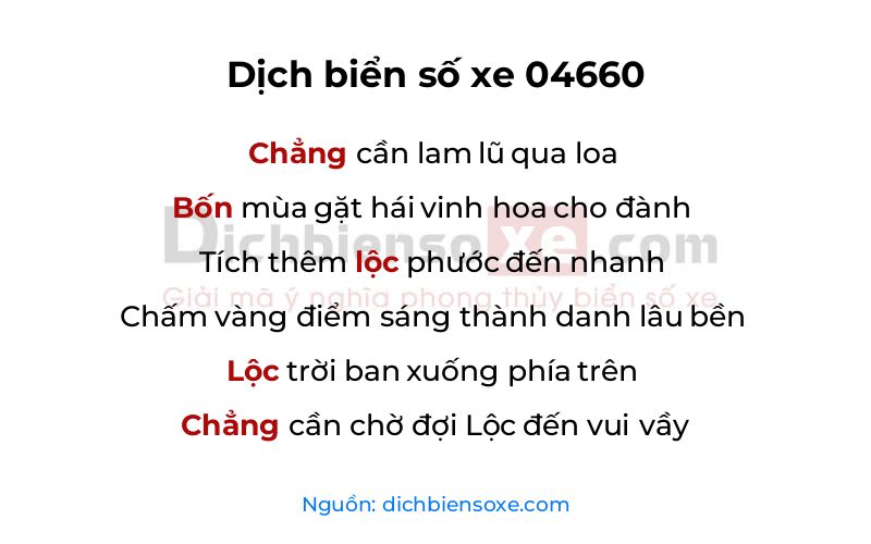 Dịch thơ biển số 04660