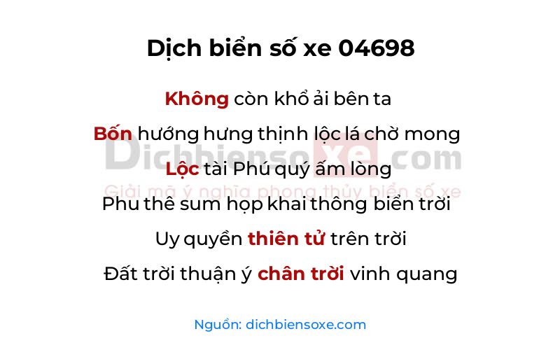 Dịch thơ biển số 04698