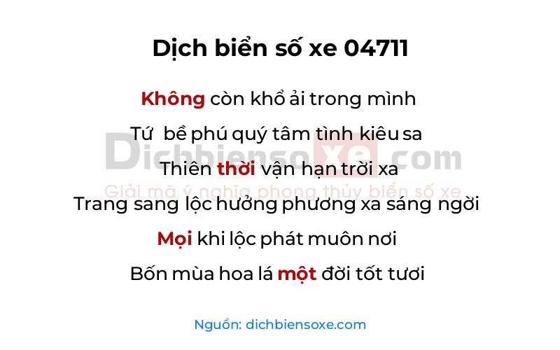 Dịch thơ biển số 04711