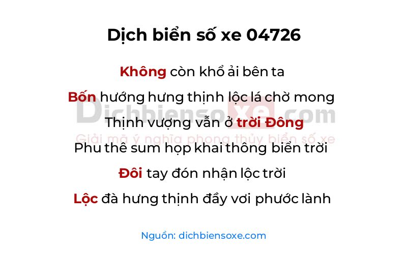 Dịch thơ biển số 04726