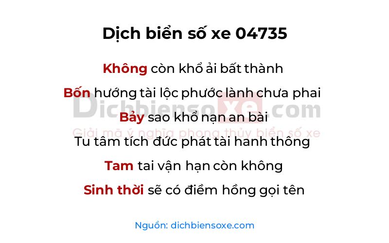 Dịch thơ biển số 04735