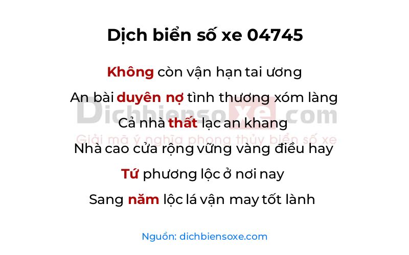 Dịch thơ biển số 04745
