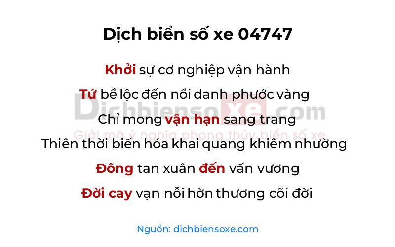 Dịch thơ biển số 04747