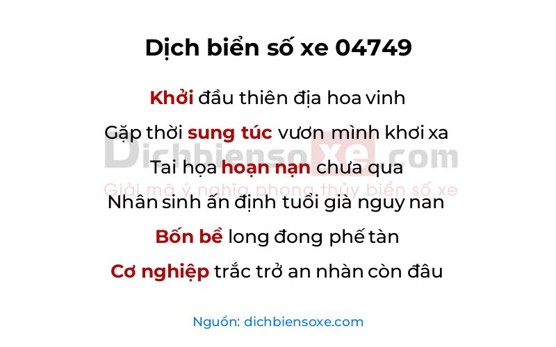 Dịch thơ biển số 04749