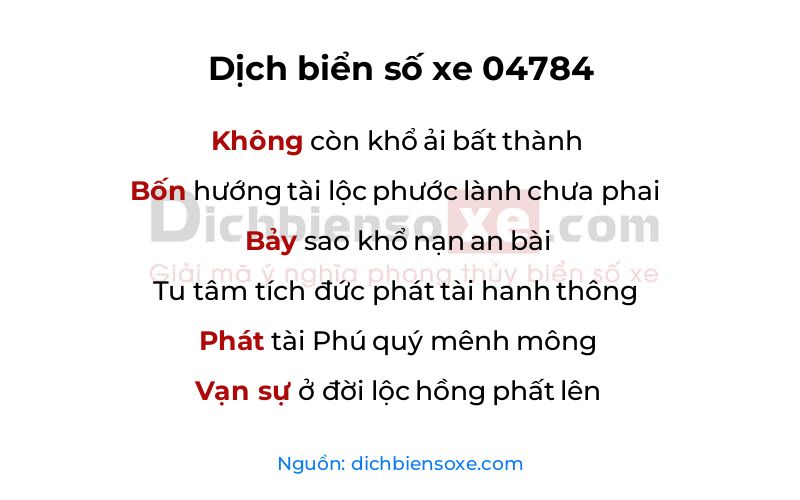 Dịch thơ biển số 04784