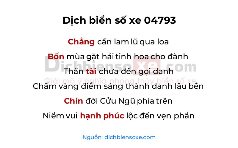 Dịch thơ biển số 04793
