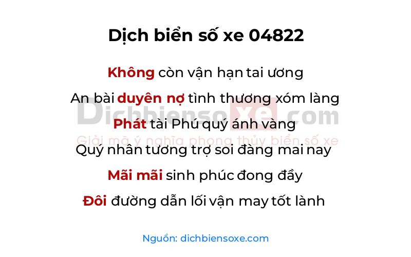 Dịch thơ biển số 04822